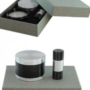 Grinder 4-tlg. & Pollenpresse Set (chrom / schwarz)